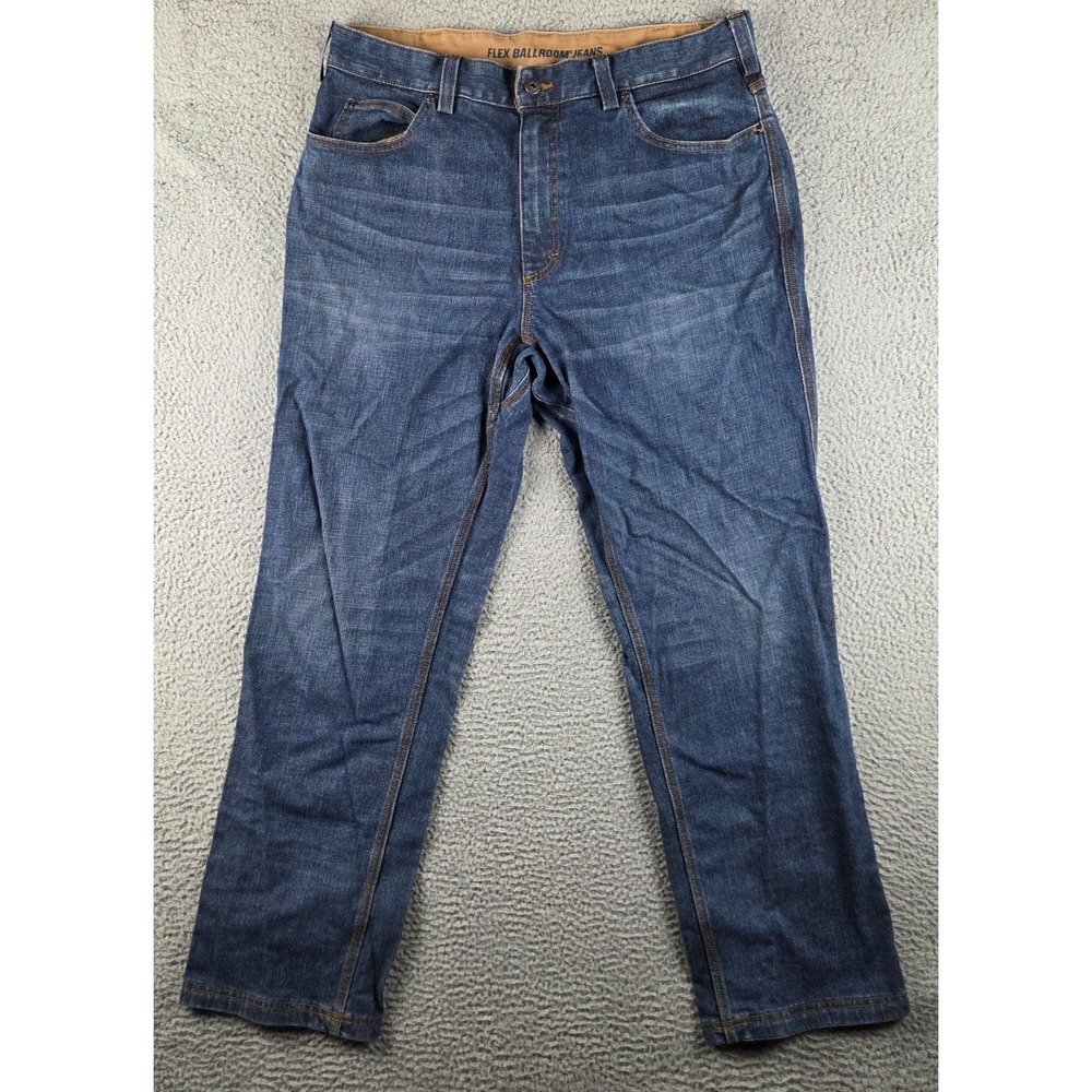 Duluth Trading Flex Ballroom Jeans Mens 38x32 (35x32) Blue Relaxed Fit Denim